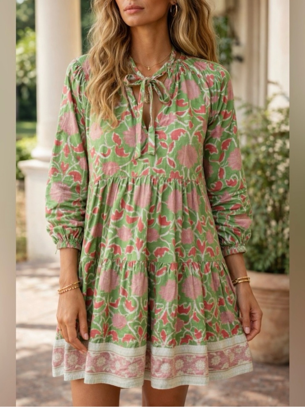 SZ Blockprints Exclusive Celery Lisbon Priya Dress